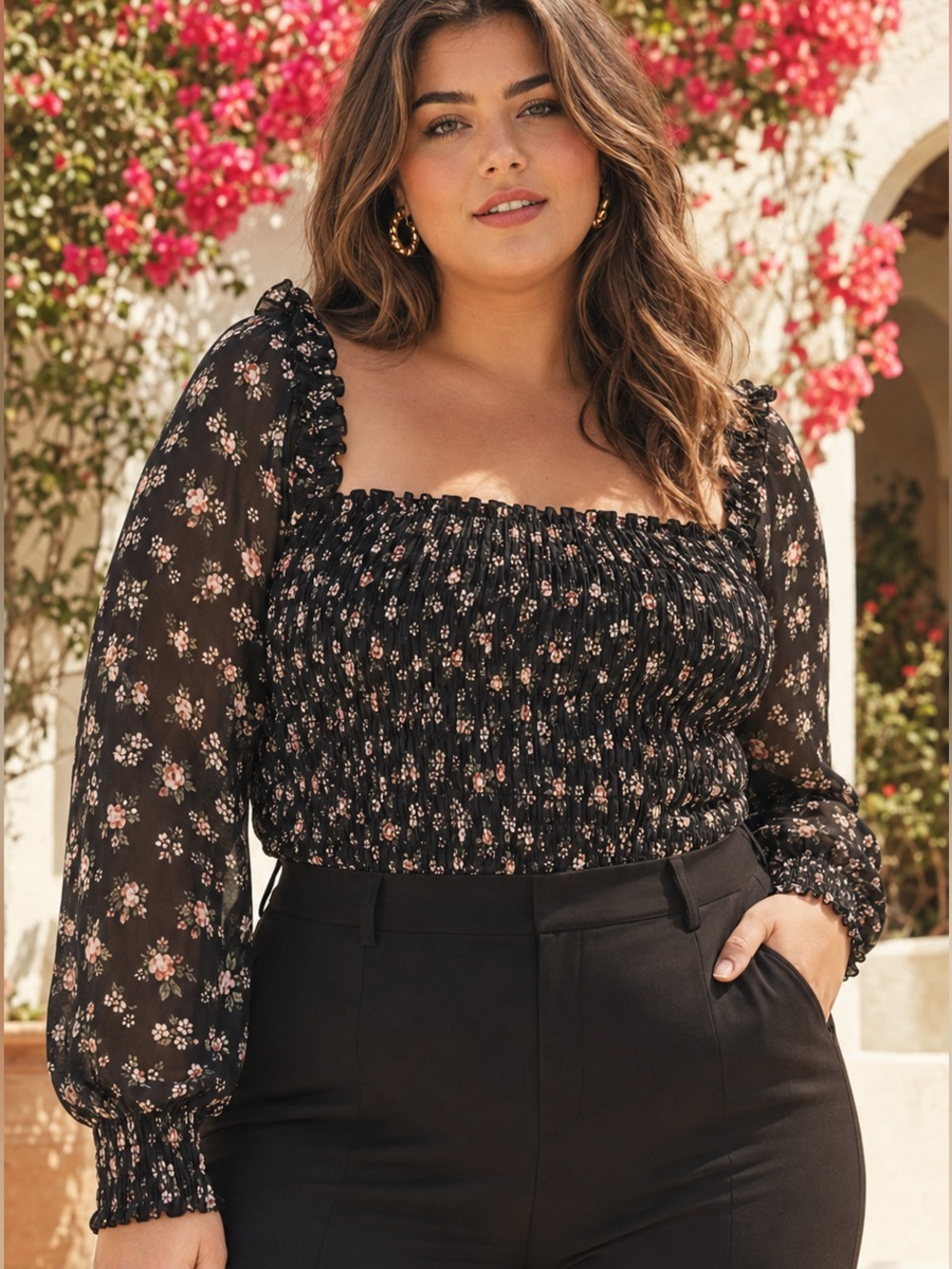 Reformation Pinto Top Square Neck Smocked Bodice Puff Full Floral Sleeve NEW 2X